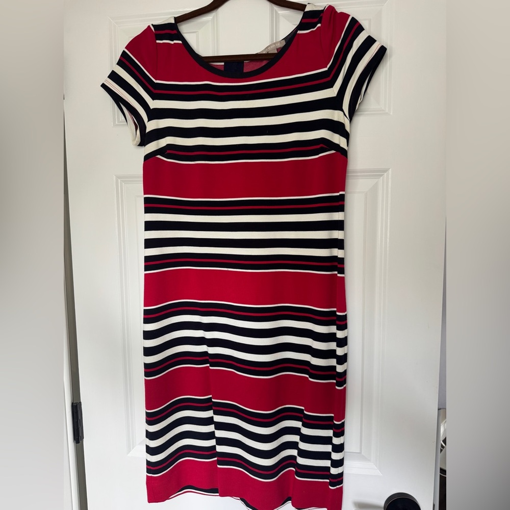 Banana Republic Striped Red, Winter White, & Navy Dress